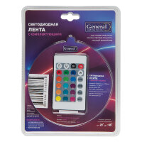 Комплект светодиодной ленты General GLS-5050-60-14.4-12-IP20-PRO-RGB-3-KIT 12В, с адаптером и IR-контроллером, RGB